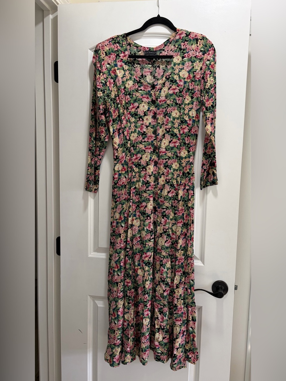 90s Starina Hand Woven Nepal Floral Grunge Maxi Dress Large